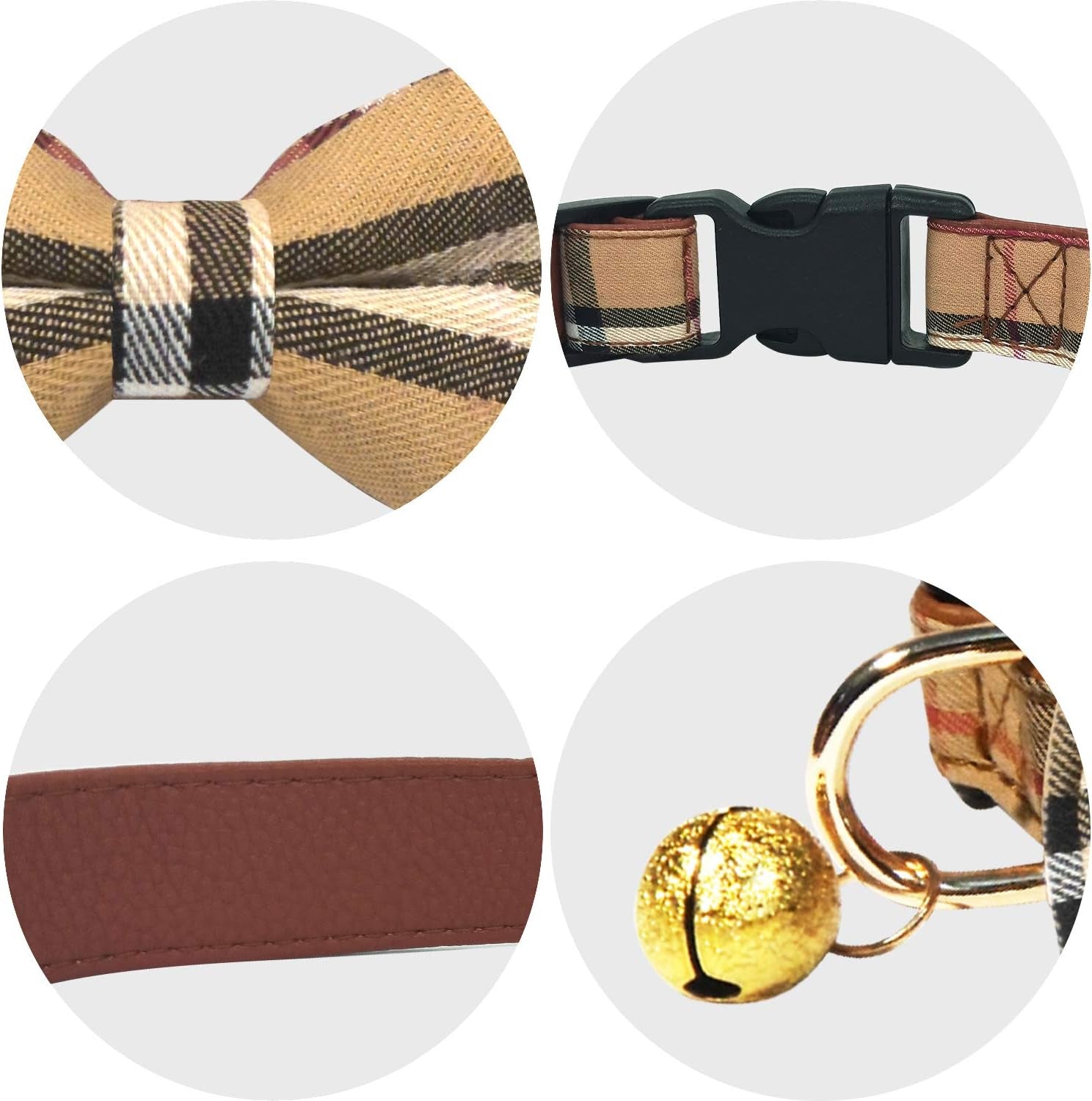 2 Pack/Set Dog Collars with Bow Tie and Bells, Adjustable Cute Dog Bow Ties Collar for Small/Medium/Large Boys and Girls Pets (Black+Brown, S(9.6''-13.8''))
