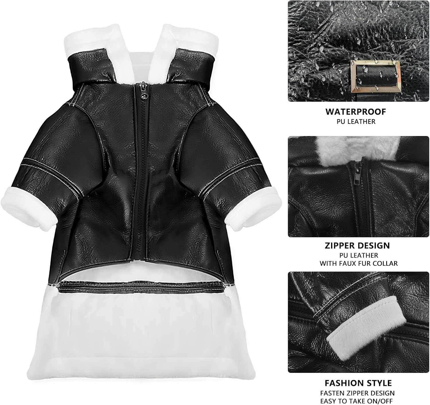 Faux Dog Leather Jacket (Chest 45Cm/18) - Coat for Dogs Suitable for Weight: 7-11Lbs Chest: 18In Back Length: 12In Fleece Dog Coats for Small Dogs