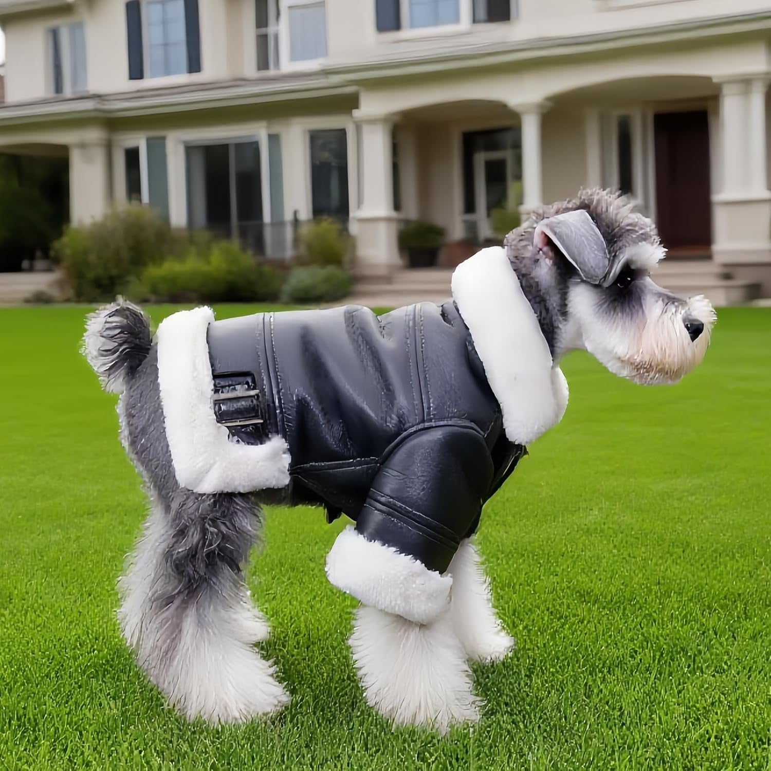 Faux Dog Leather Jacket (Chest 45Cm/18) - Coat for Dogs Suitable for Weight: 7-11Lbs Chest: 18In Back Length: 12In Fleece Dog Coats for Small Dogs