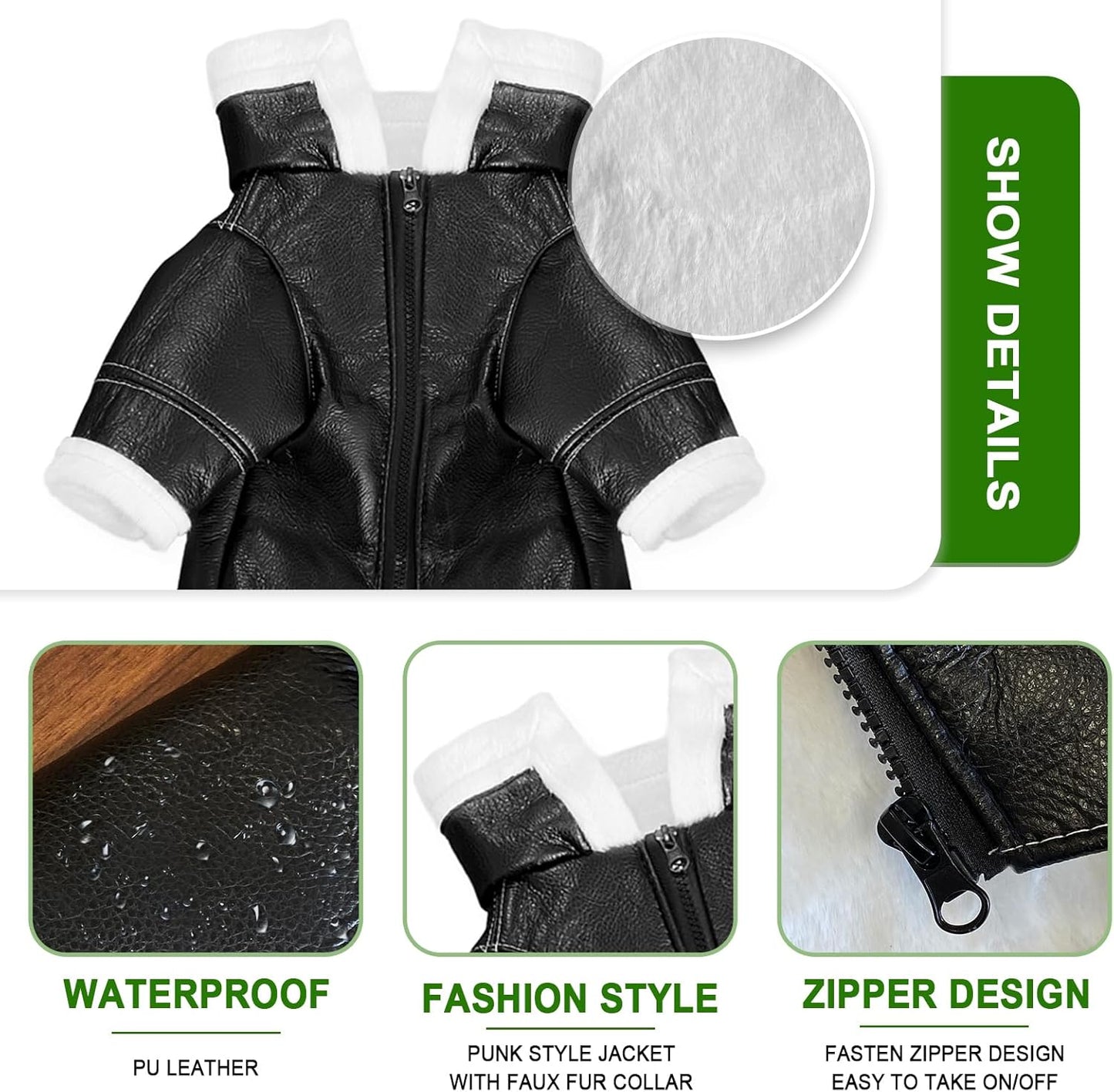 Dog Leather Jackets, Puppy Winter Coats, Windproof Waterproof Warm Lined Jackets for Small Dogs Puppy, Cute Leather Dog Jackets Winter Coat(M)