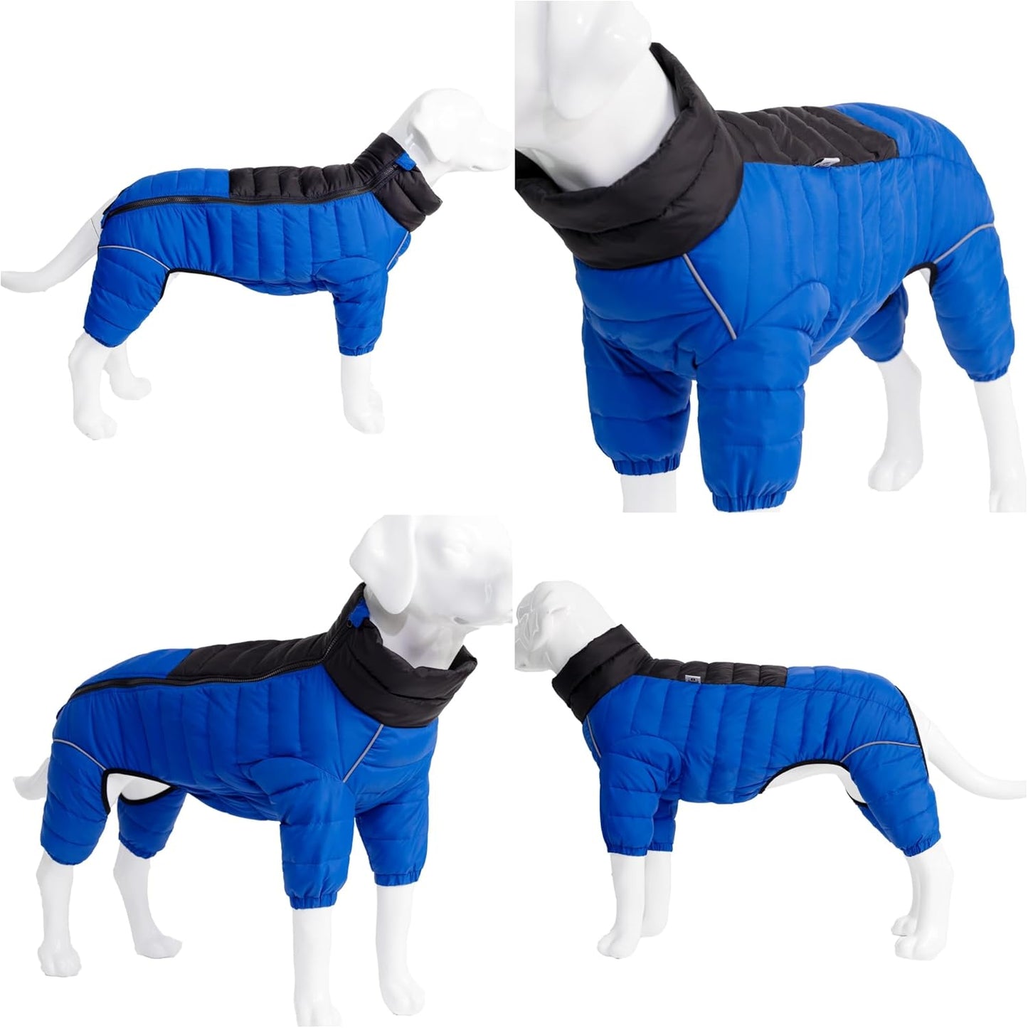 Dog Coat Dog Warm Jacket, 4 Legs Covered Waterproof Windproof Reflective Warm Dog Vest, Zippered Adjustable Outdoor Dog Snow Jacket for Small Medium Large Dogs Blue S