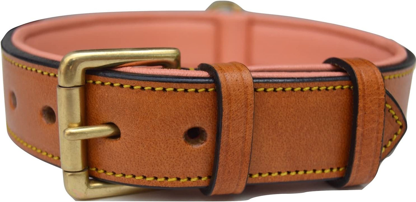 Padded Leather Dog Collar, Large Brown, Real Genuine Leather, 24" Long X 1.5 Wide, Fits Neck Size 18" to 21" Inches