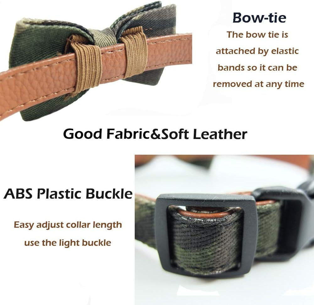 Dog Collar Bow Ties - Sturdy Soft Material&Leather Camouflage Collars for Small Medium Large Dogs Breed Puppies Adjustable 12 Colors and 3 Sizes (Camouflage, S 10"-14")