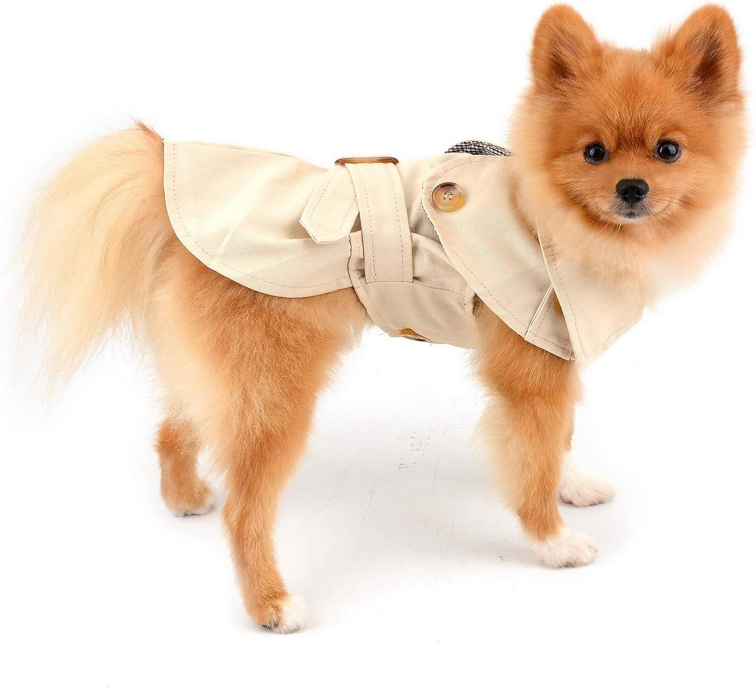 Pet Trench Coat for Small Dogs Girl Boy Windproof Fashion Western Jacket Belted Outerwear Autumn Winter Dog Clothes for Puppy Chihuahua Yorkie,Khaki,Size XXL