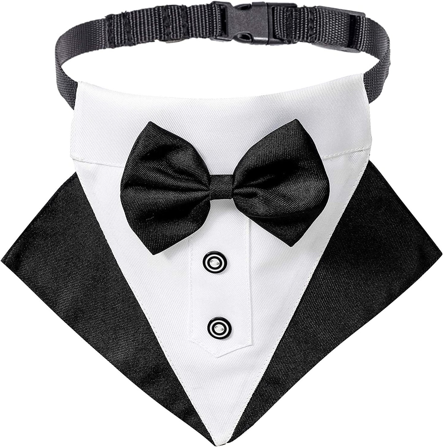 Formal Dog Tuxedo, Wedding Dog Collar with Bow Tie, Adjustable Pet Wedding Collar Bandana for Small Medium Large Dogs (Large, Black)