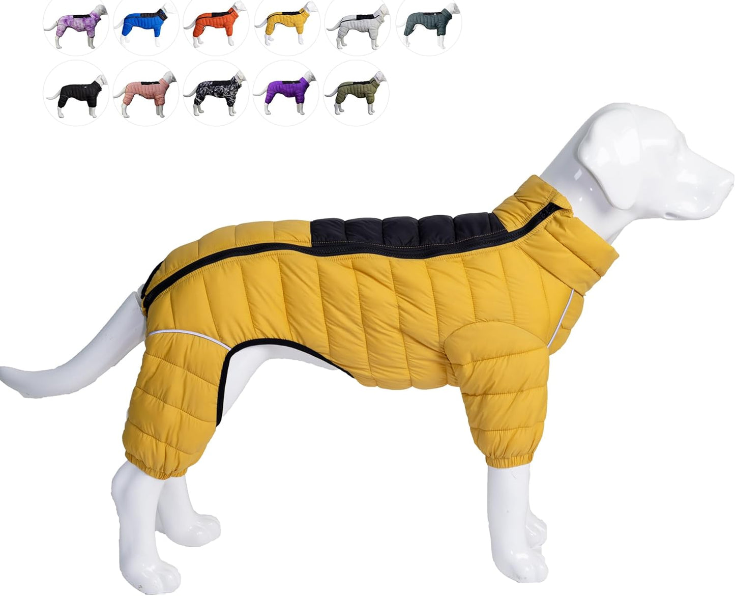 Dog Coat Dog Warm Jacket, 4 Legs Covered Waterproof Windproof Reflective Warm Dog Vest, Zippered Adjustable Outdoor Dog Snow Jacket for Small Medium Large Dogs Blue S
