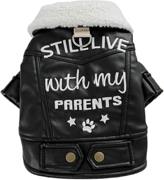 Dog Leather Jacket Fleece Lined Puppy Leather Coat Small Dog Winter Stylish Jacket Cold Weather Chihuahua Yorkie Warm Windproof Waterproof Coats Pet Christmas Holiday Birthday Dog Clothes