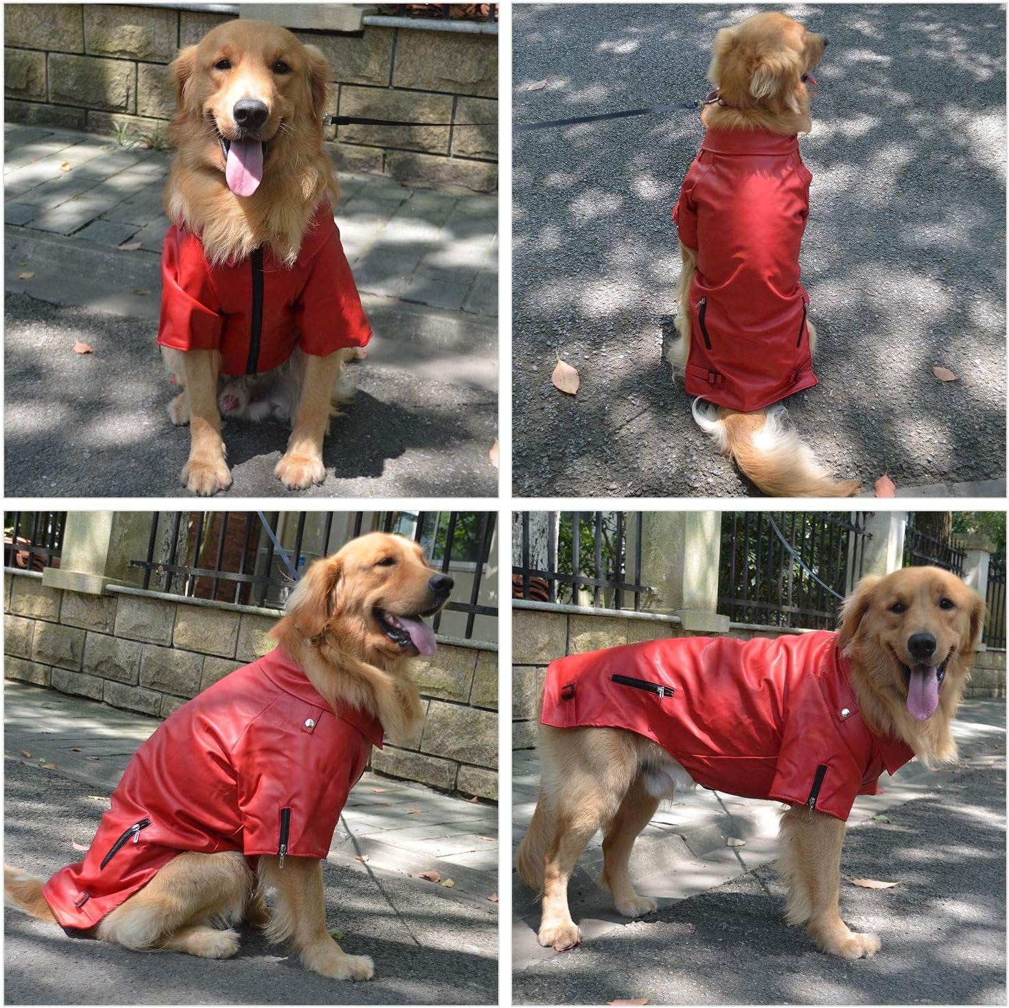 Cool Dog Leather Jacket, Warm Coats Dogs Windproof Cold Weather Coats for Large Medium Small Dogs, Miniature Schnauzers Clothing Red L