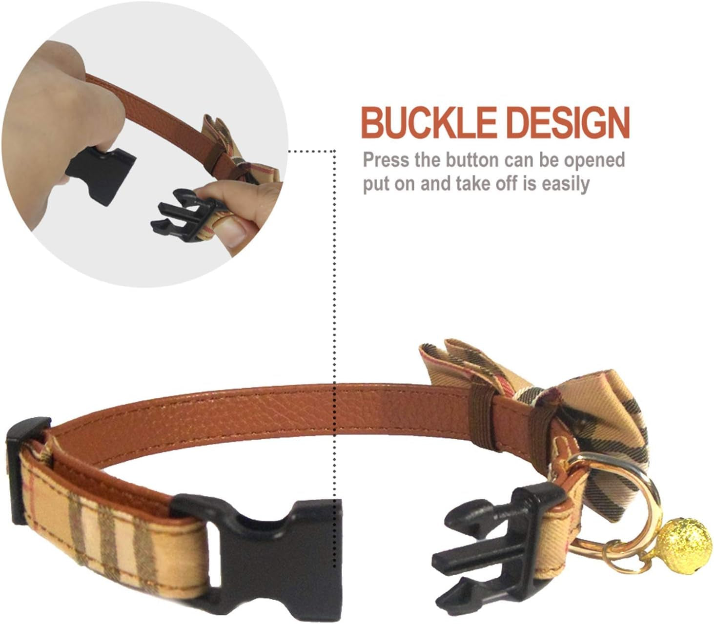 2 Pack/Set Dog Collars with Bow Tie and Bells, Adjustable Cute Dog Bow Ties Collar for Small/Medium/Large Boys and Girls Pets (Black+Brown, S(9.6''-13.8''))