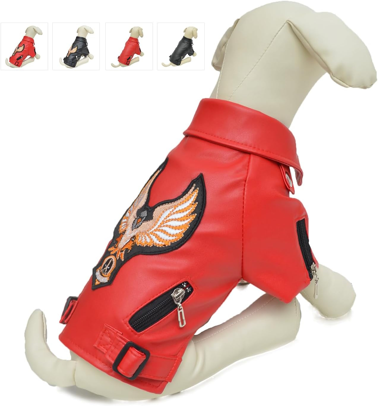 Cool Dog Leather Jacket, Warm Coats Dogs Windproof Cold Weather Coats for Large Medium Small Dogs, Miniature Schnauzers Clothing Red L