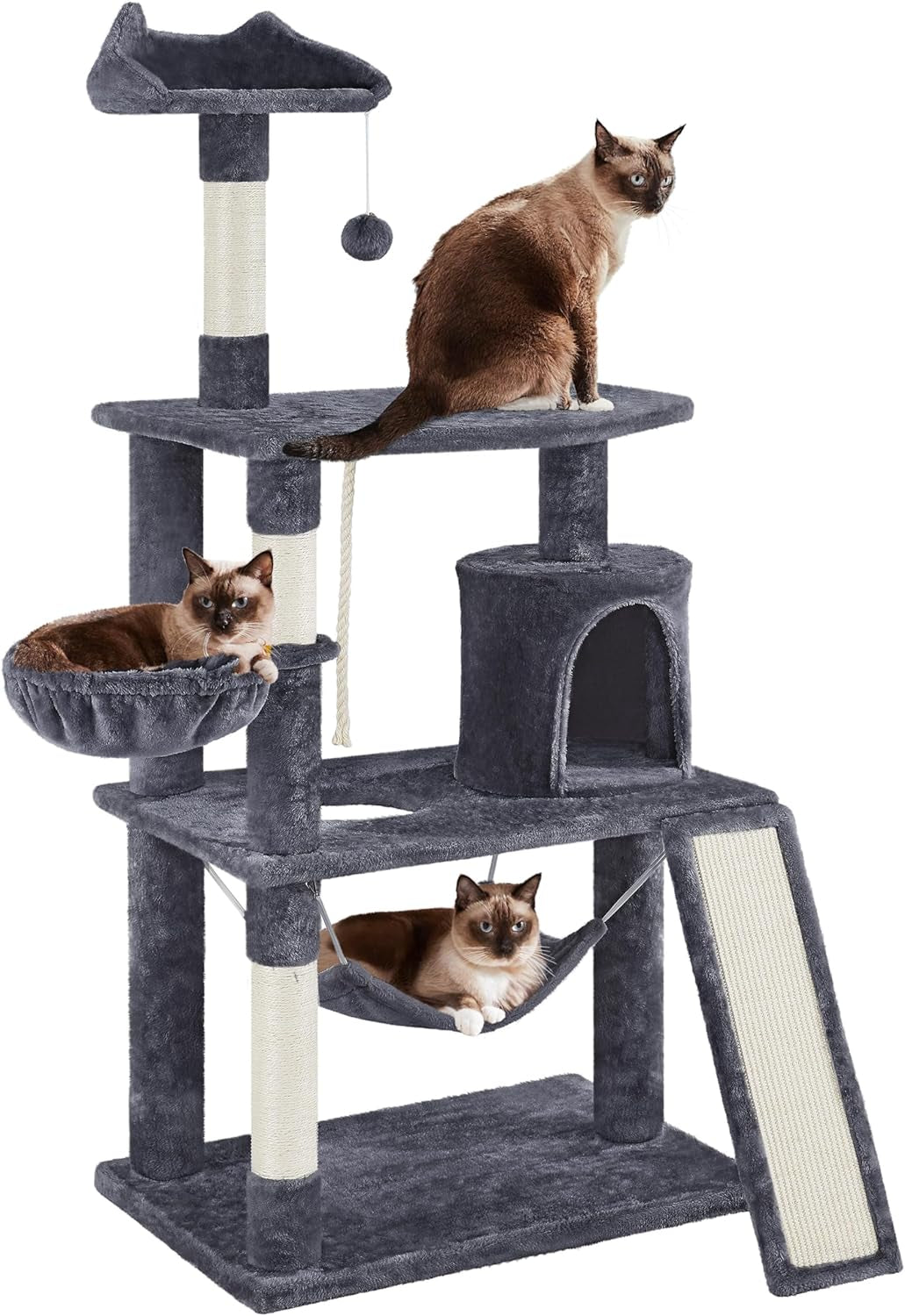 63.5In Multi-Level Cat Tree Tower Condo with Scratching Posts, Platform & Hammock, Cat Activity Center Play Furniture for Kittens, Cats, and Pets