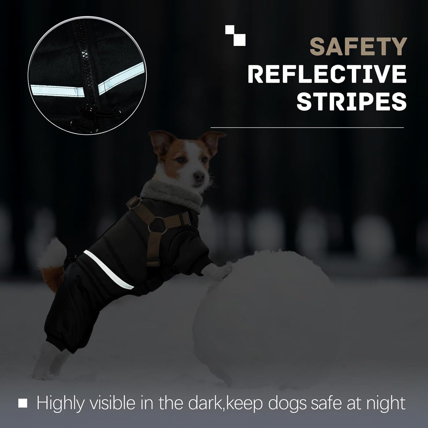 Black Dog Coat with Harness, Dog Winter Jacket, Dogs Onesie Body Warm Jackets, Small Dogs Winter Coats Reflective Windproof Warm Cold Weather Coats, Pet Waterproof Jacket Hiking S