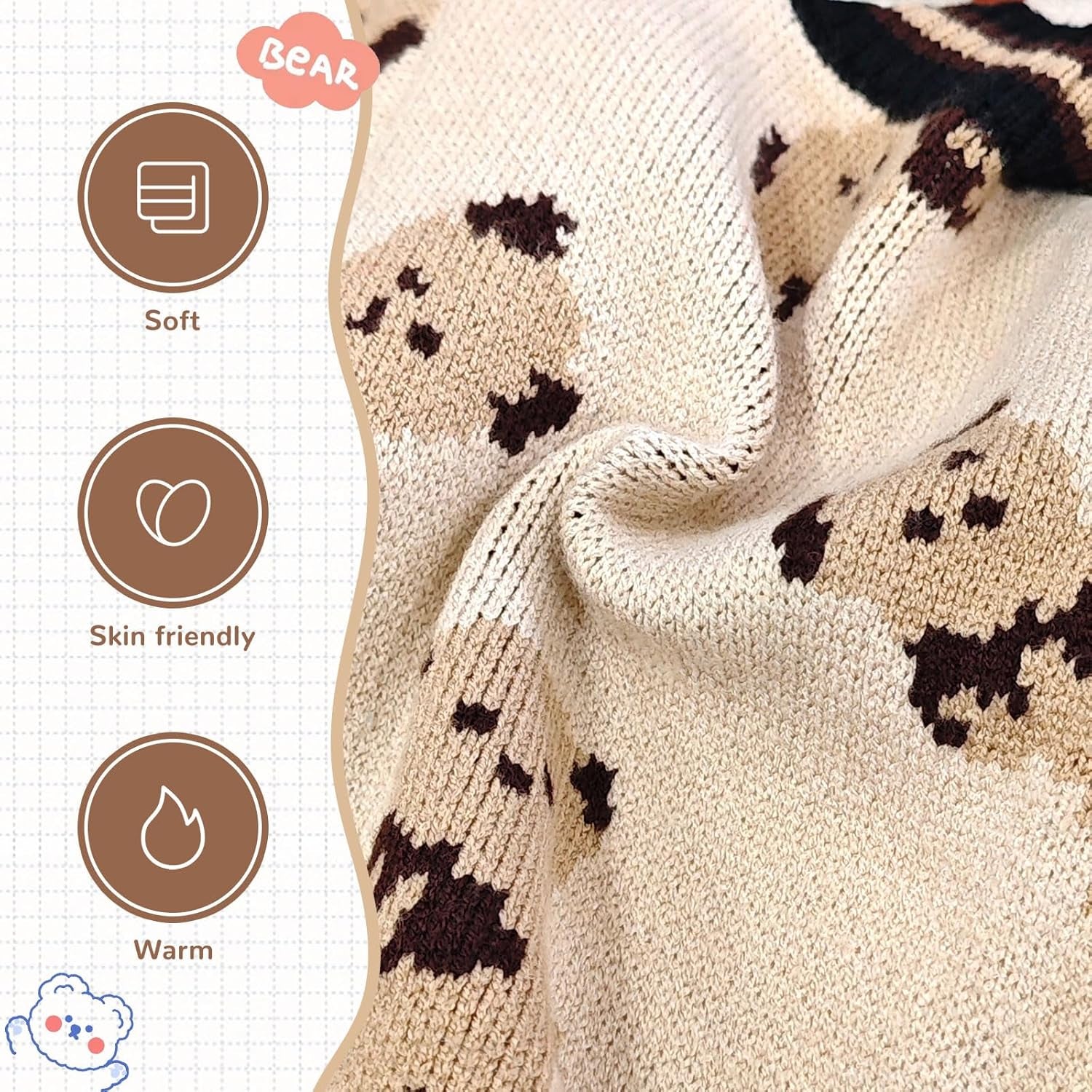 Small Dog Sweaters Cute Bear Dog Cardigans Clothes for Small Medium Dogs Boy Girl Puppy Cat Knitting Cardigan Outfits Dogs Autumn Coats Warm Pet Doggy Clothes Soft Knitwear Apparel (Beige,M)