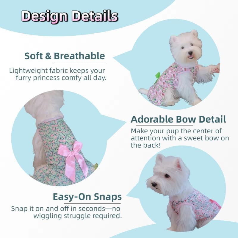 3 Pack Princess Dog Dresses for Small Dogs - Soft Tutu Outfits with Bow, Easy Pullover Pet Clothes for Daily Wear & Parties XS