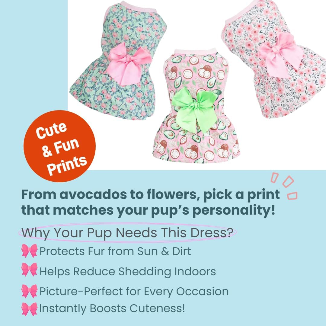 3 Pack Princess Dog Dresses for Small Dogs - Soft Tutu Outfits with Bow, Easy Pullover Pet Clothes for Daily Wear & Parties XS