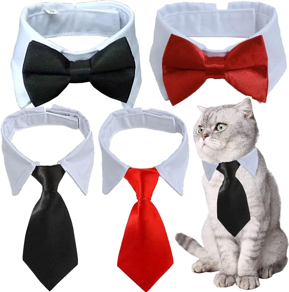 4 Pieces Pets Dog Cat Bowtie Pet Costume Adjustable Formal Necktie Collar for Cats Small Dogs Puppy Grooming Accessories Pink/Black