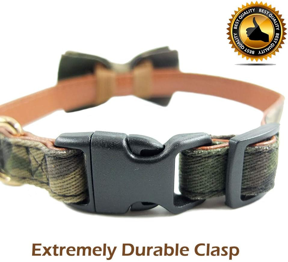 Dog Collar Bow Ties - Sturdy Soft Material&Leather Camouflage Collars for Small Medium Large Dogs Breed Puppies Adjustable 12 Colors and 3 Sizes (Camouflage, S 10"-14")
