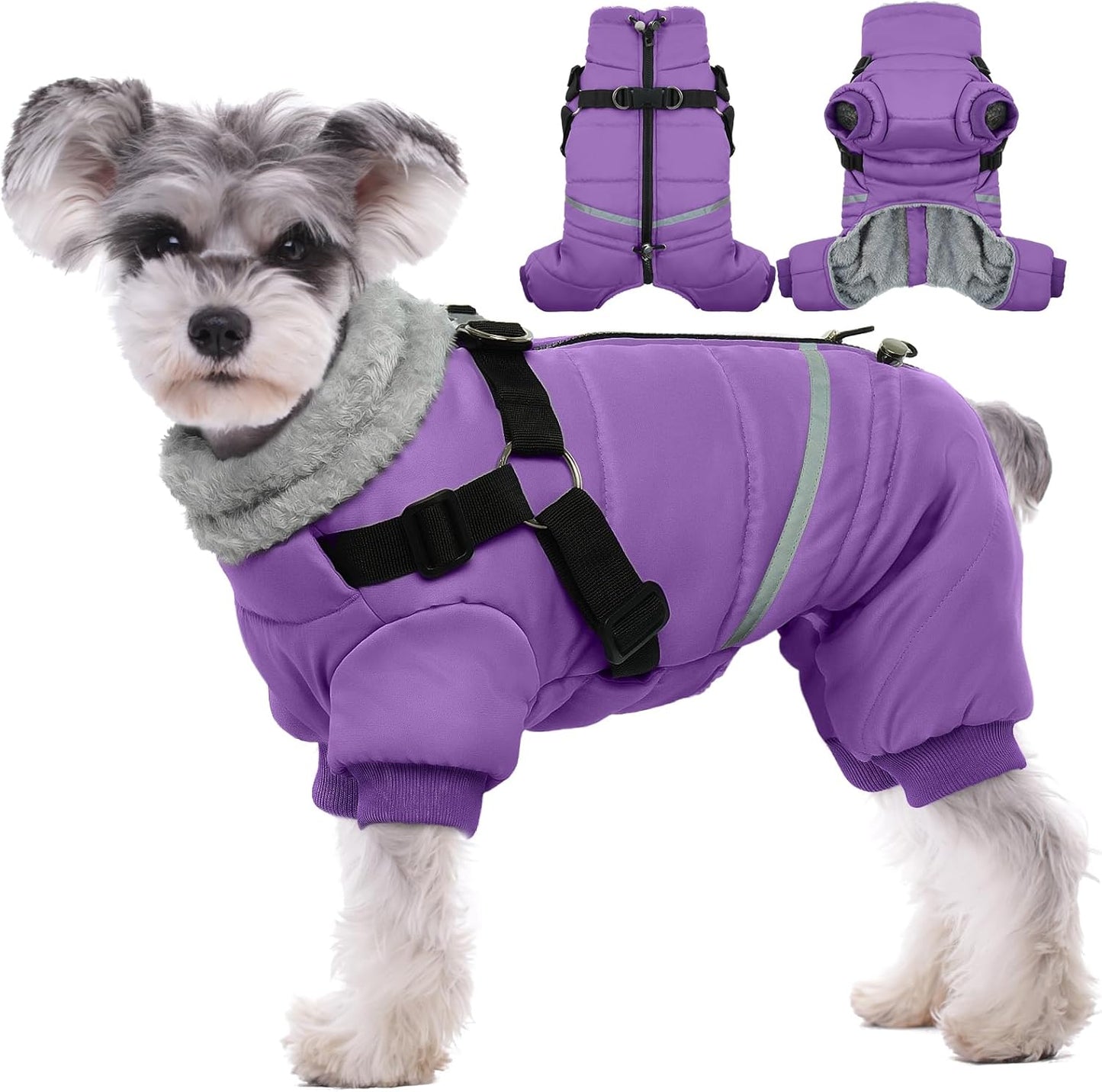 Black Dog Coat with Harness, Dog Winter Jacket, Dogs Onesie Body Warm Jackets, Small Dogs Winter Coats Reflective Windproof Warm Cold Weather Coats, Pet Waterproof Jacket Hiking S