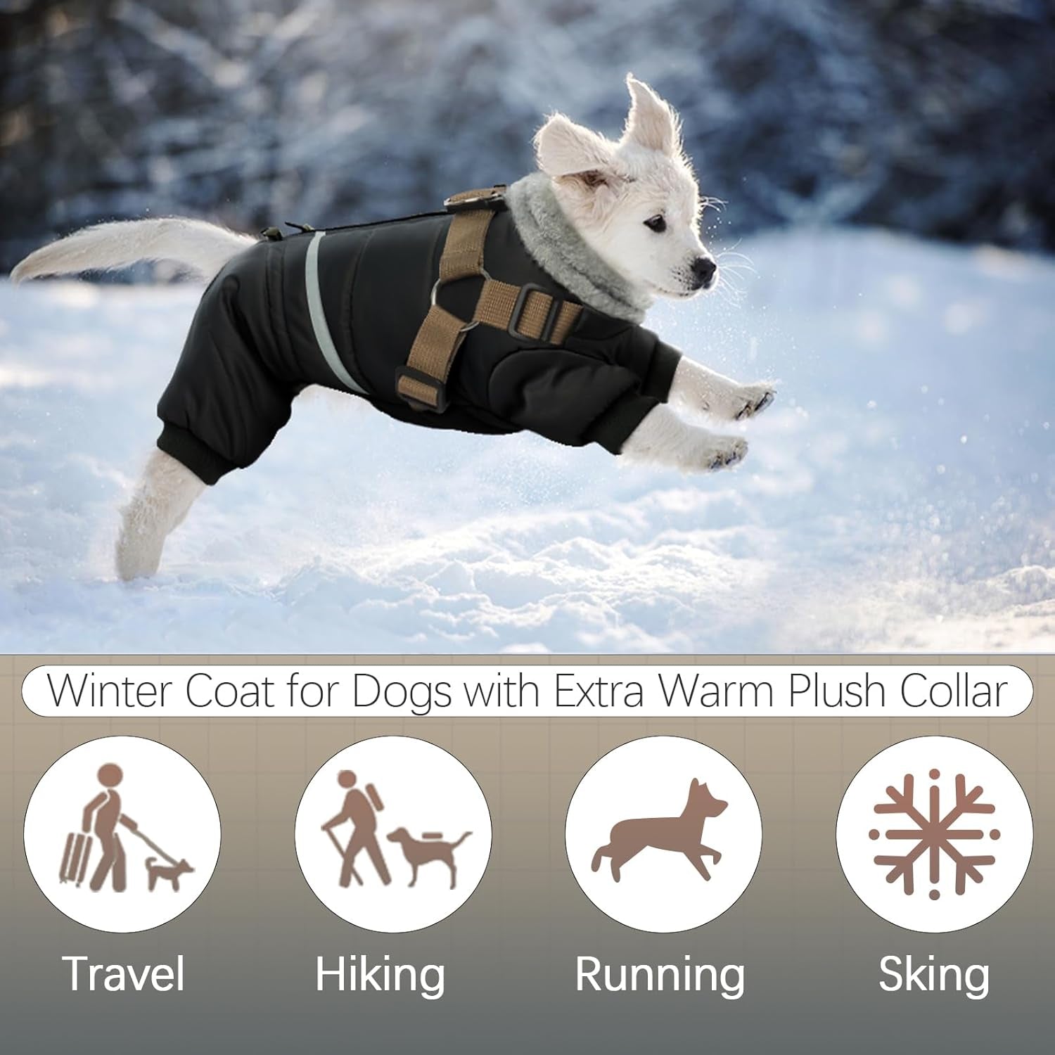 Black Dog Coat with Harness, Dog Winter Jacket, Dogs Onesie Body Warm Jackets, Small Dogs Winter Coats Reflective Windproof Warm Cold Weather Coats, Pet Waterproof Jacket Hiking S