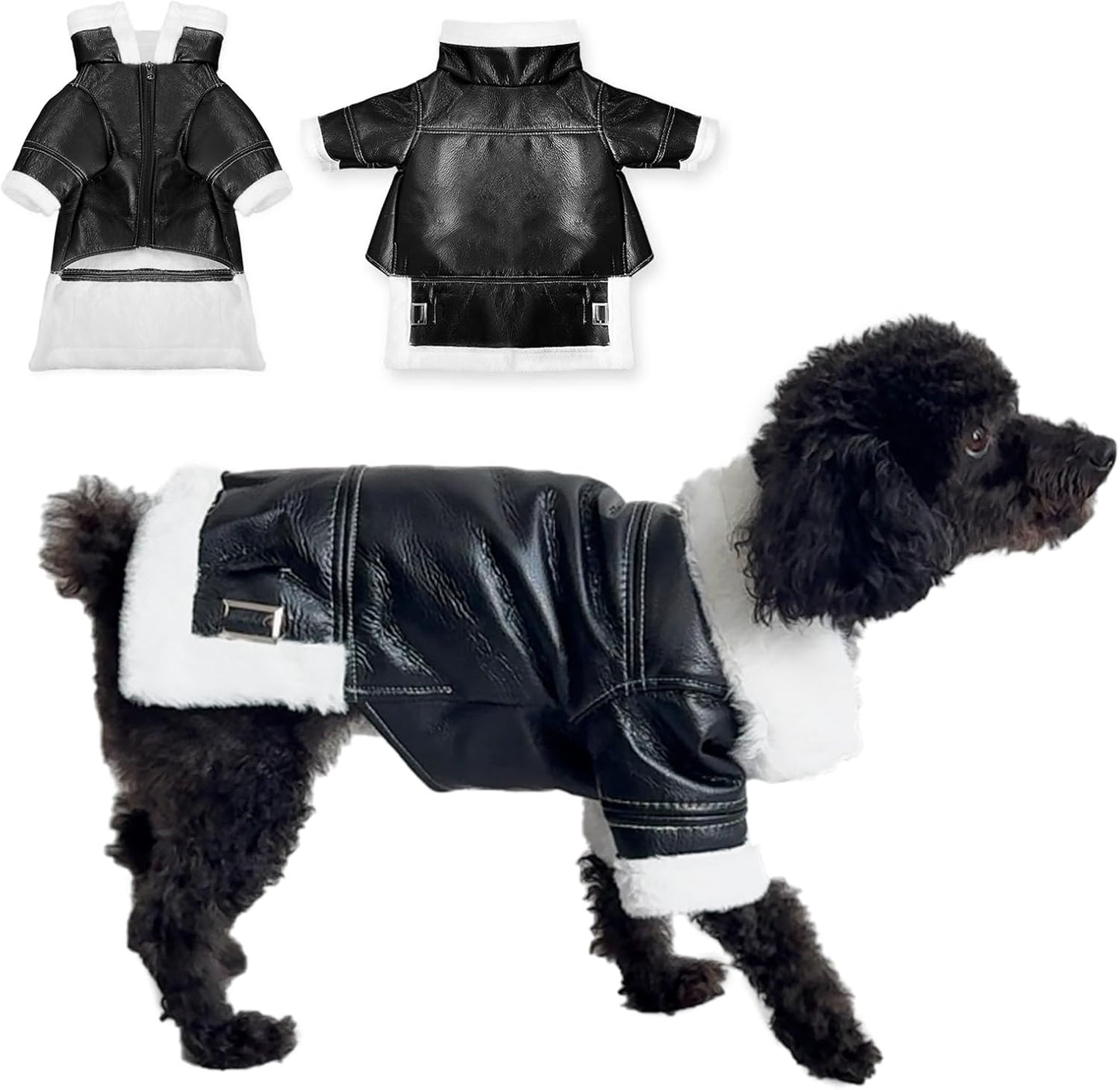 Dog Leather Jackets, Puppy Winter Coats, Windproof Waterproof Warm Lined Jackets for Small Dogs Puppy, Cute Leather Dog Jackets Winter Coat(M)