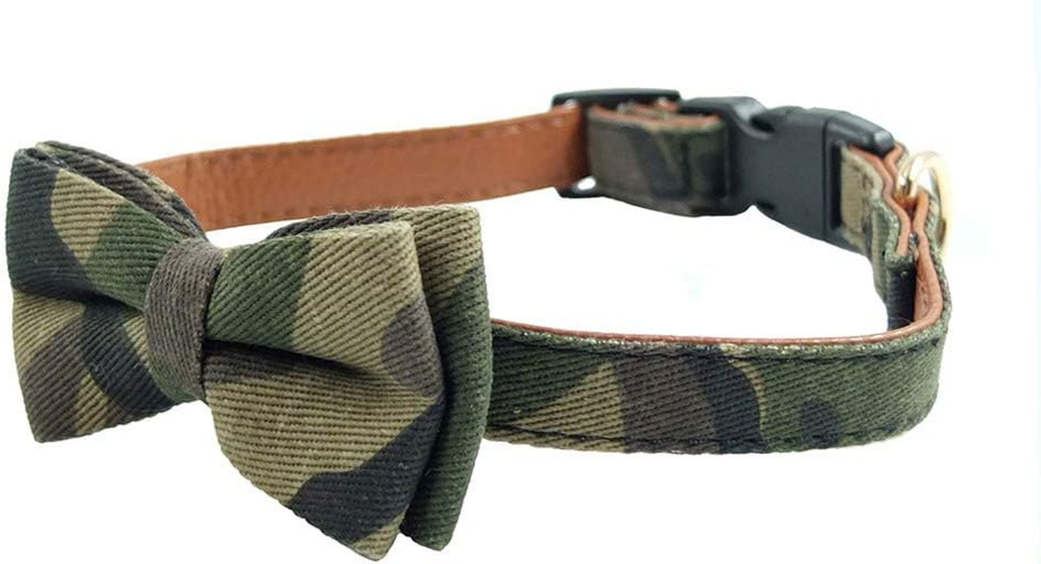 Dog Collar Bow Ties - Sturdy Soft Material&Leather Camouflage Collars for Small Medium Large Dogs Breed Puppies Adjustable 12 Colors and 3 Sizes (Camouflage, S 10"-14")