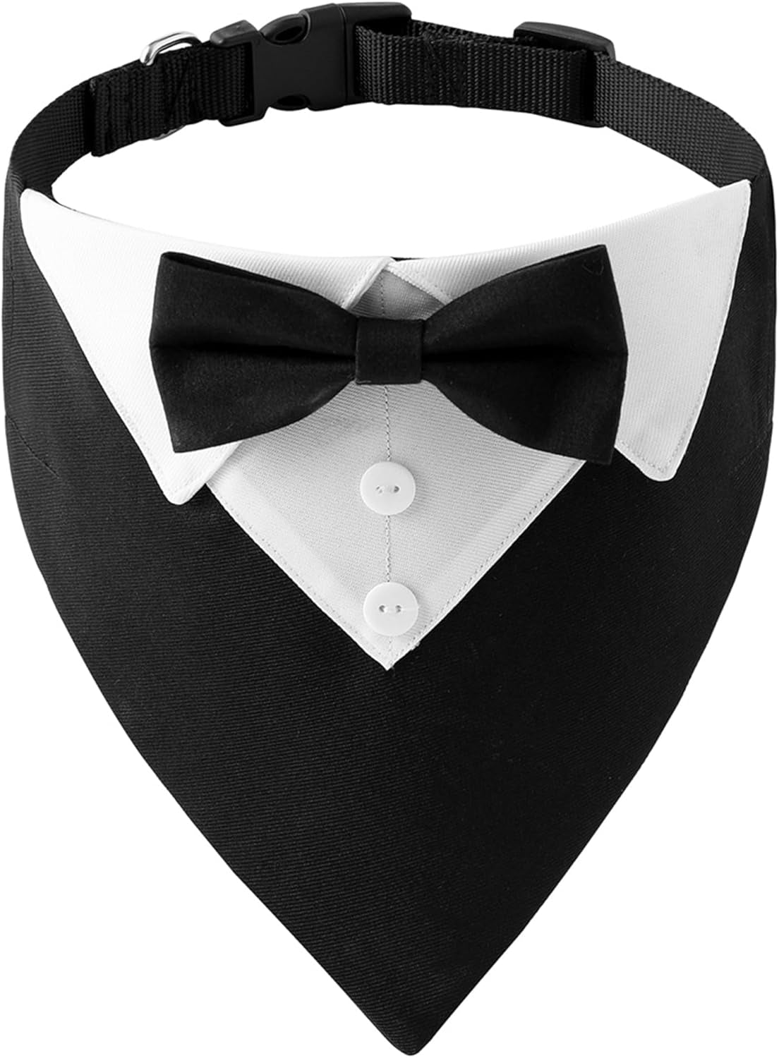 Formal Dog Tuxedo, Wedding Dog Collar with Bow Tie, Adjustable Pet Wedding Collar Bandana for Small Medium Large Dogs (Large, Black)