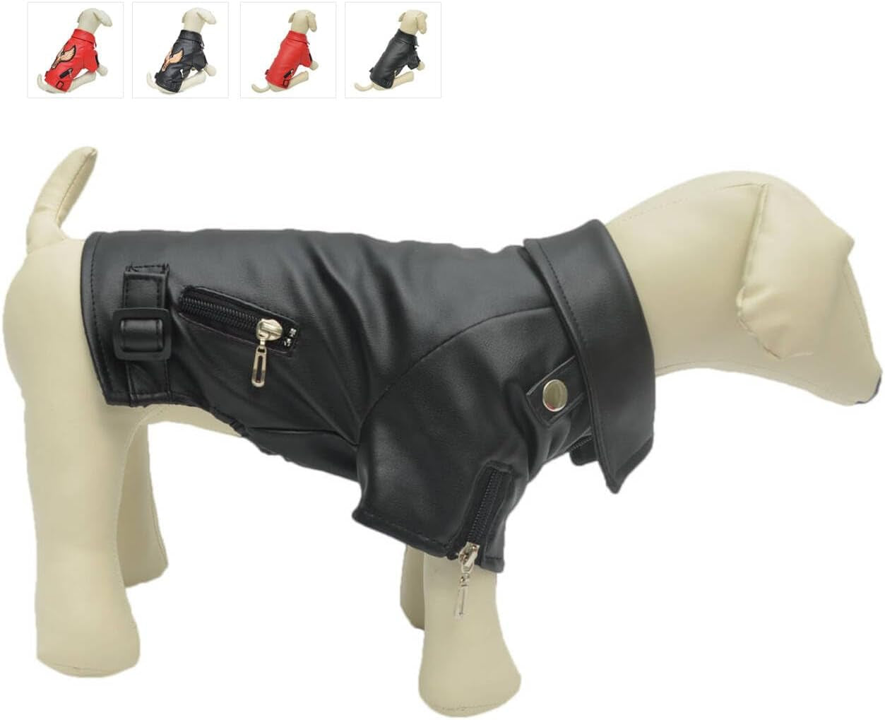 Cool Dog Leather Jacket, Warm Coats Dogs Windproof Cold Weather Coats for Large Medium Small Dogs, Miniature Schnauzers Clothing Red L