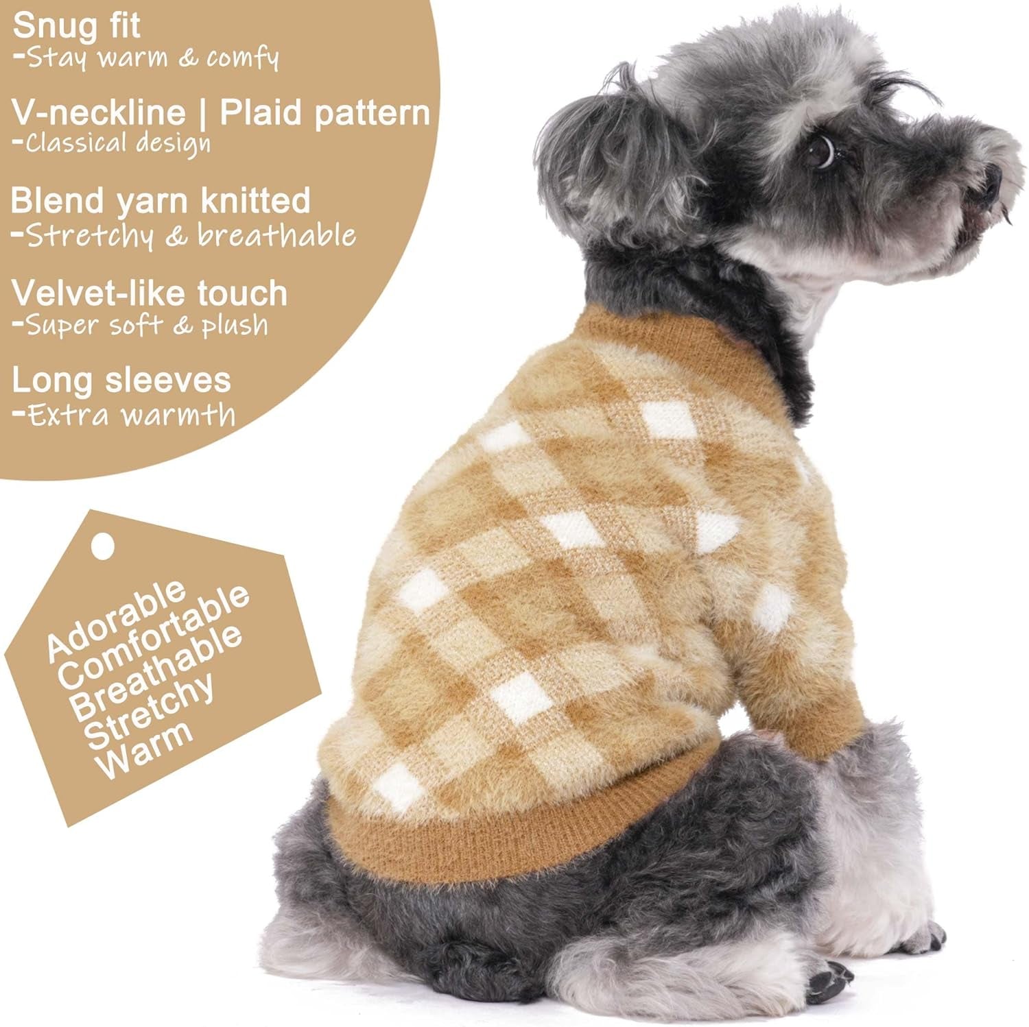 Small Dog Sweater - Winter Clothes for Dogs & Cats, Warm Knitwear Jacket, Winter Deluxe Coats for Puppies & Kittens, Doggy Costume XXS XS, Pet Apparel (Camel, X-Small)