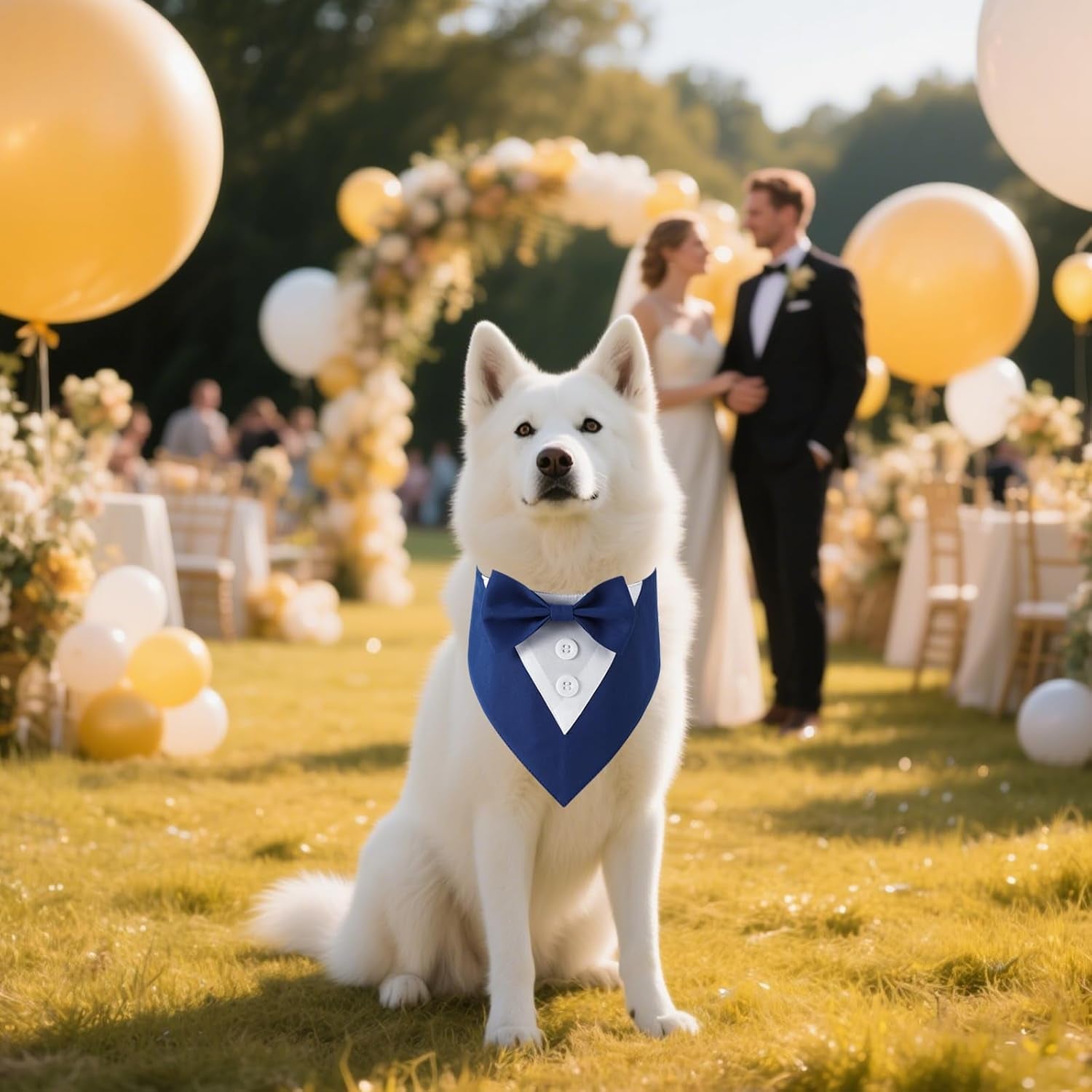 Dog Tuxedo, Formal Dog Wedding Bandana Collar with Bow Tie, Adjustable Pet Birthday Wedding Tux Outfit for Small Medium Large Dogs Pets(Small, Blue)