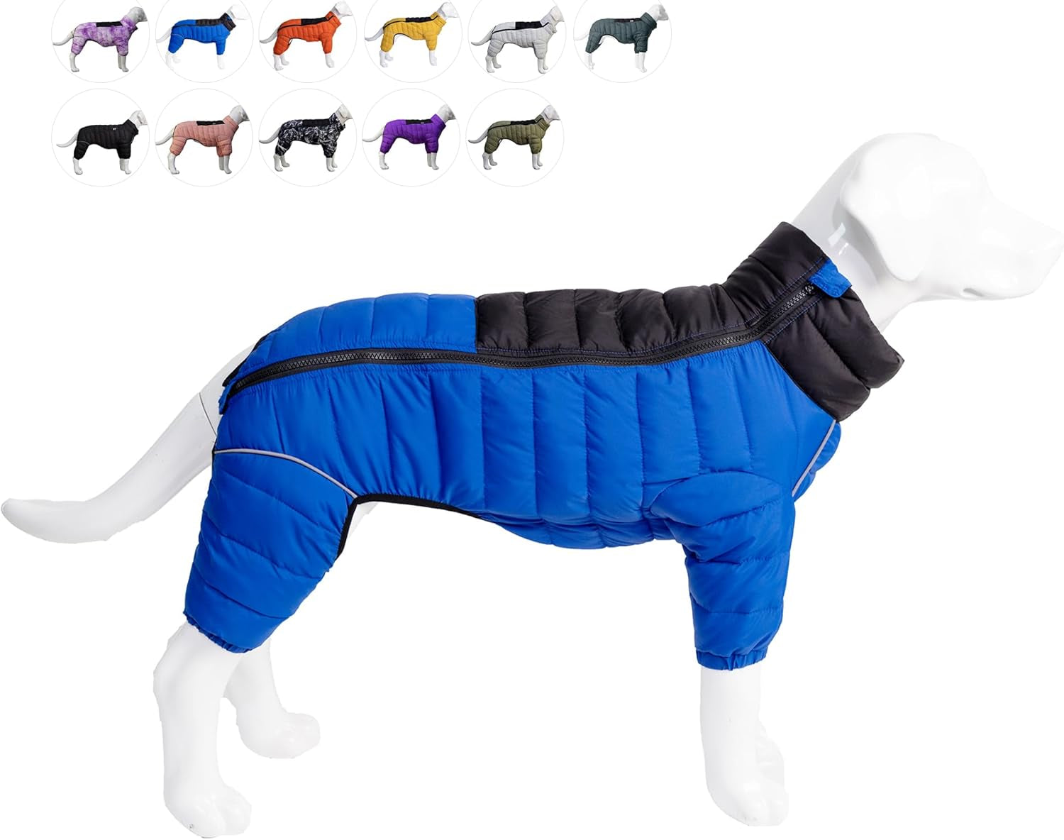 Dog Coat Dog Warm Jacket, 4 Legs Covered Waterproof Windproof Reflective Warm Dog Vest, Zippered Adjustable Outdoor Dog Snow Jacket for Small Medium Large Dogs Blue S