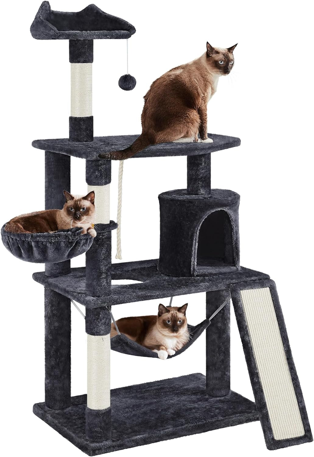 63.5In Multi-Level Cat Tree Tower Condo with Scratching Posts, Platform & Hammock, Cat Activity Center Play Furniture for Kittens, Cats, and Pets