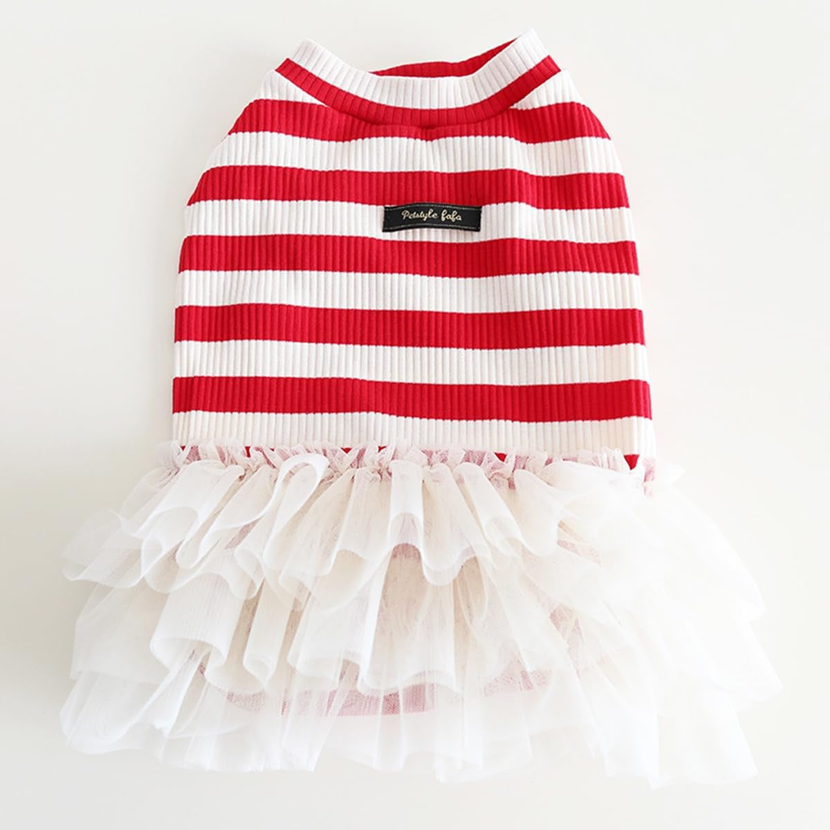 French Bulldog Tutu Dress Red White Stripes Vest Gauze Skirt for Pug Corgi Adorable Doggie Party Tulle Dress Fashion Casual Outfits (L(Back 13.38"-14.17",Chest 22.83"-25.19"))