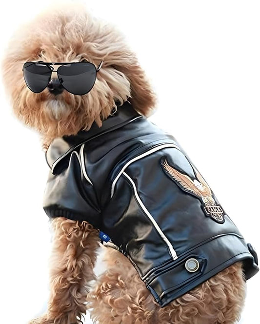 Dog Leather Jacket - Cute Leather Dog Jackets Motorcycle Clothes with Buttons Pet Waterproof Winter Coat for Small Medium Dogs(Black, XS)