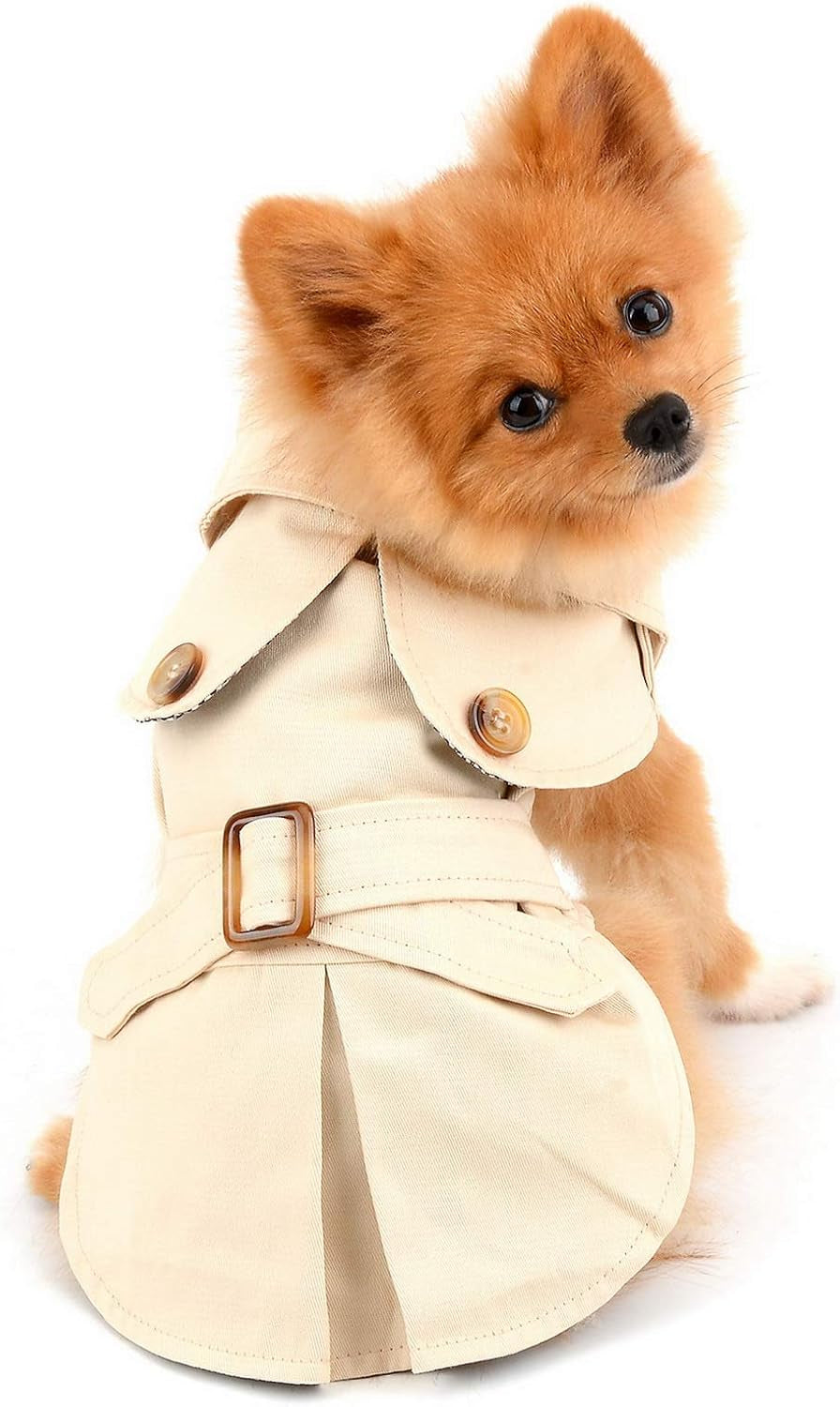 Pet Trench Coat for Small Dogs Girl Boy Windproof Fashion Western Jacket Belted Outerwear Autumn Winter Dog Clothes for Puppy Chihuahua Yorkie,Khaki,Size XXL