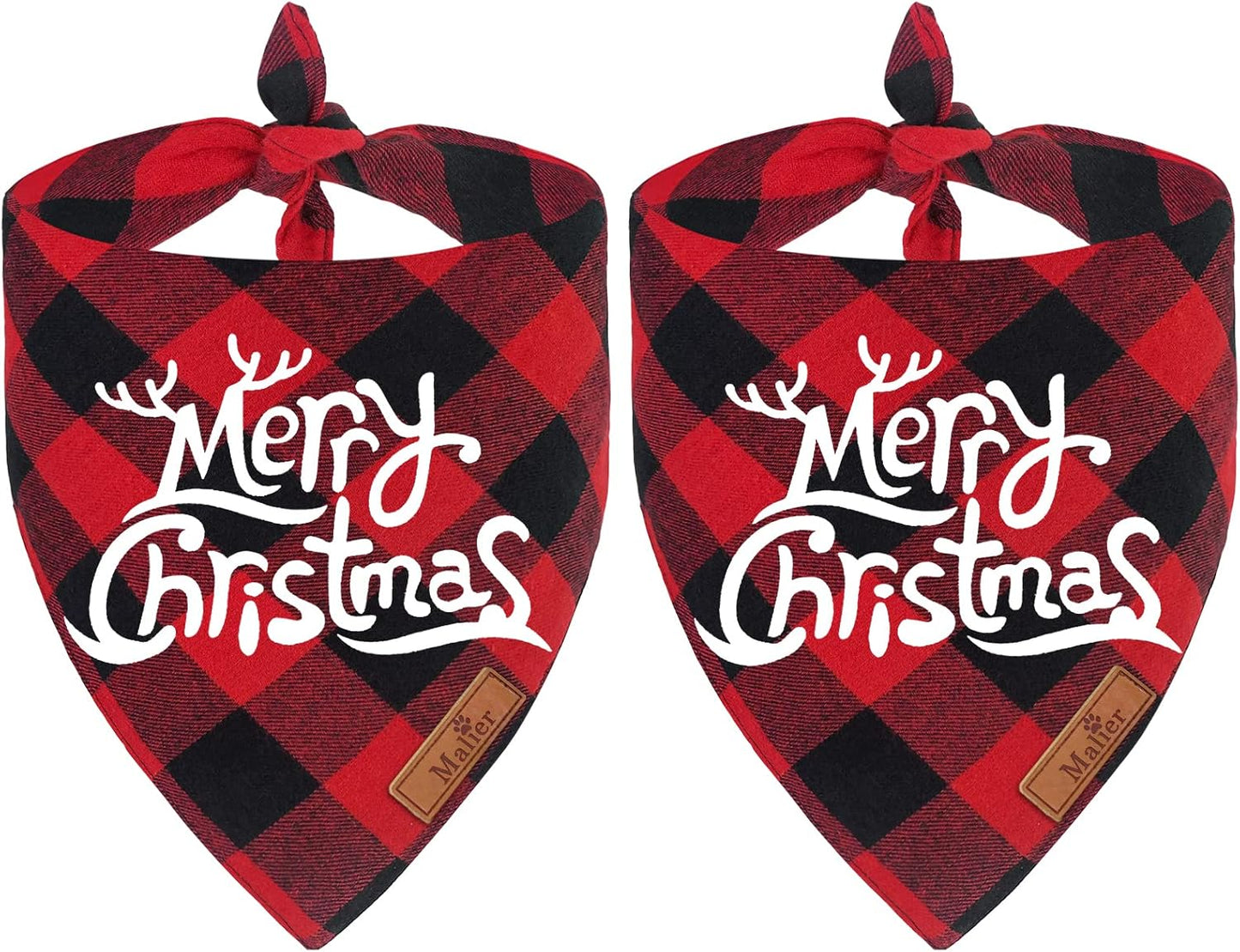 2 Pack Dog Bandanas Christmas Classic Buffalo Plaid Dog Bandana Dog Scarf Triangle Bibs Kerchief Merry Christmas Pet Costume for Small Medium Large Dogs Cats Pets (Christmas 1, Large)