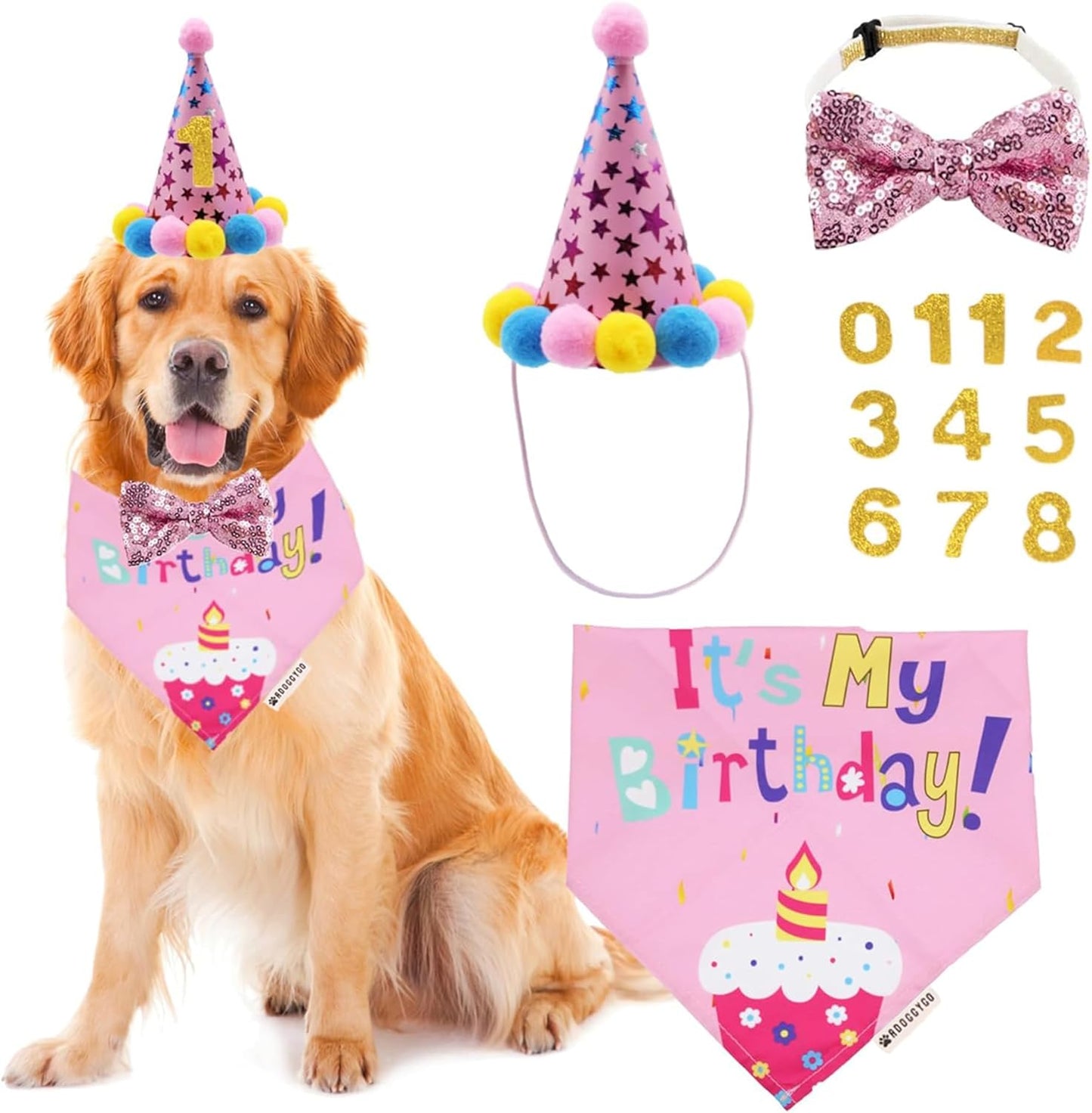 Dog Birthday Bandana Scarf and Blue Boy Pet Birthday Party Hat with Cute Bow Tie for Medium Large Dog Pet (Large)