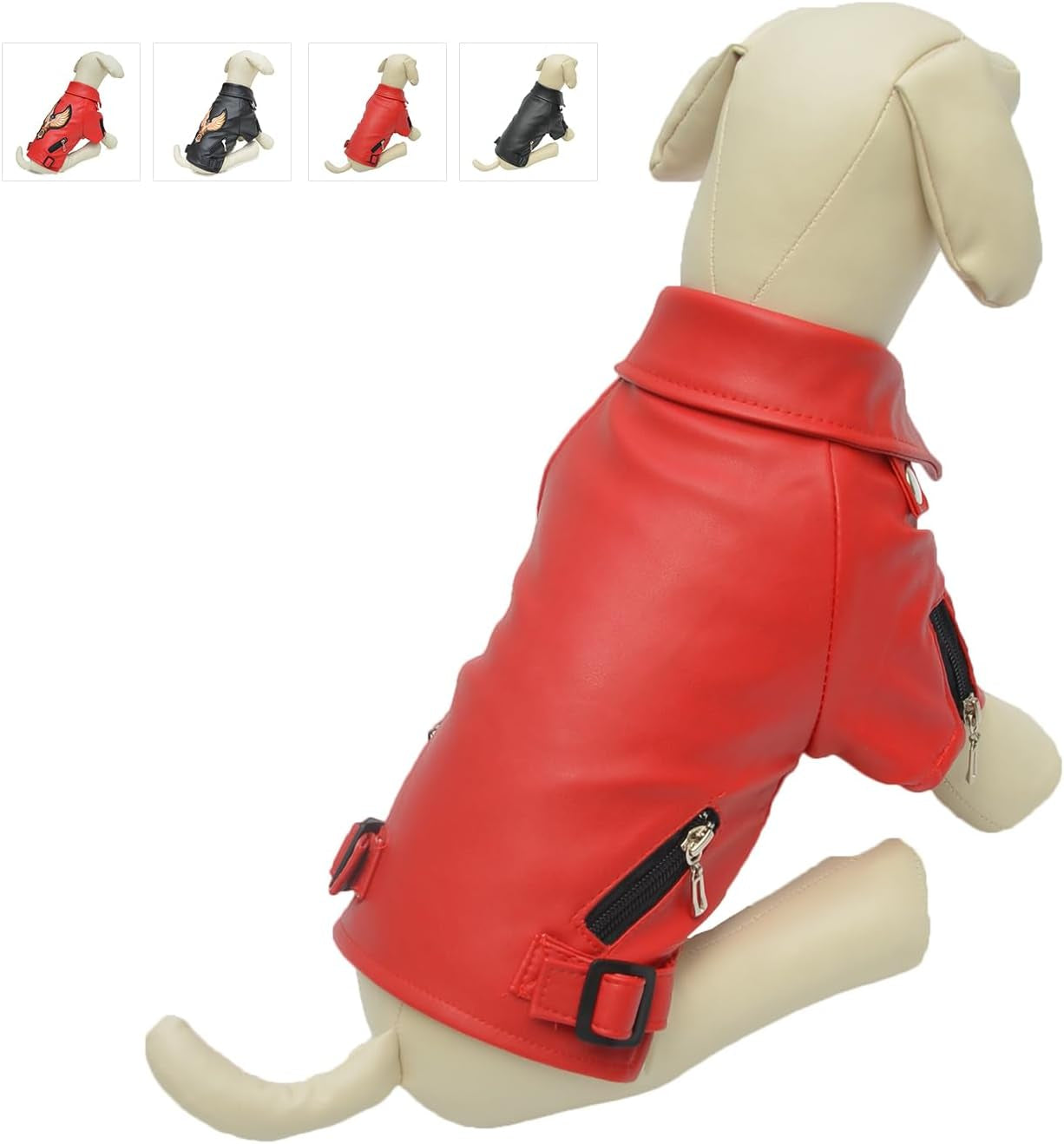 Cool Dog Leather Jacket, Warm Coats Dogs Windproof Cold Weather Coats for Large Medium Small Dogs, Miniature Schnauzers Clothing Red L