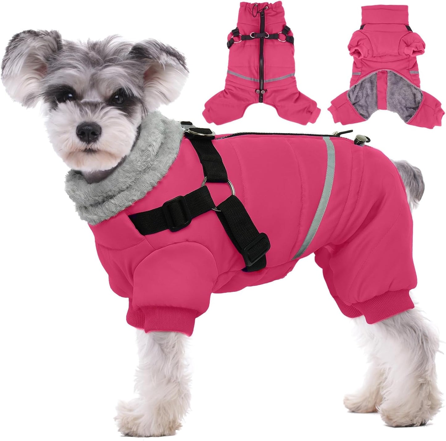 Black Dog Coat with Harness, Dog Winter Jacket, Dogs Onesie Body Warm Jackets, Small Dogs Winter Coats Reflective Windproof Warm Cold Weather Coats, Pet Waterproof Jacket Hiking S