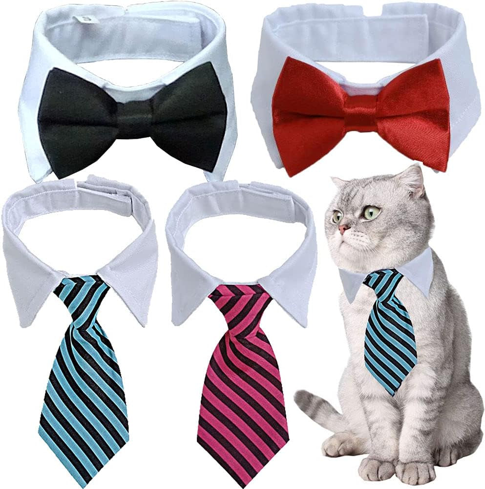 4 Pieces Pets Dog Cat Bowtie Pet Costume Adjustable Formal Necktie Collar for Cats Small Dogs Puppy Grooming Accessories Pink/Black