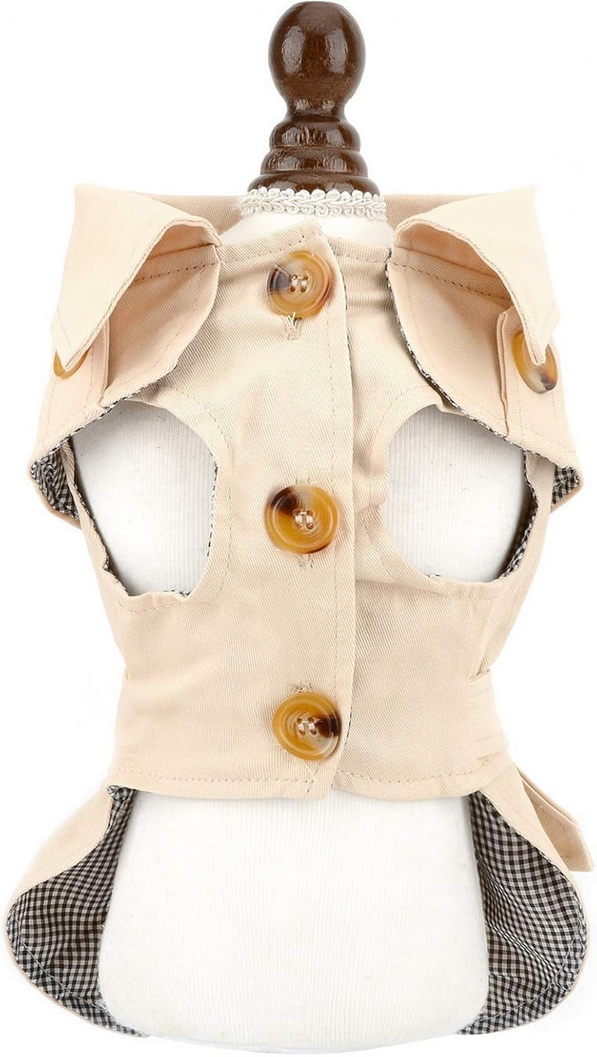 Pet Trench Coat for Small Dogs Girl Boy Windproof Fashion Western Jacket Belted Outerwear Autumn Winter Dog Clothes for Puppy Chihuahua Yorkie,Khaki,Size XXL