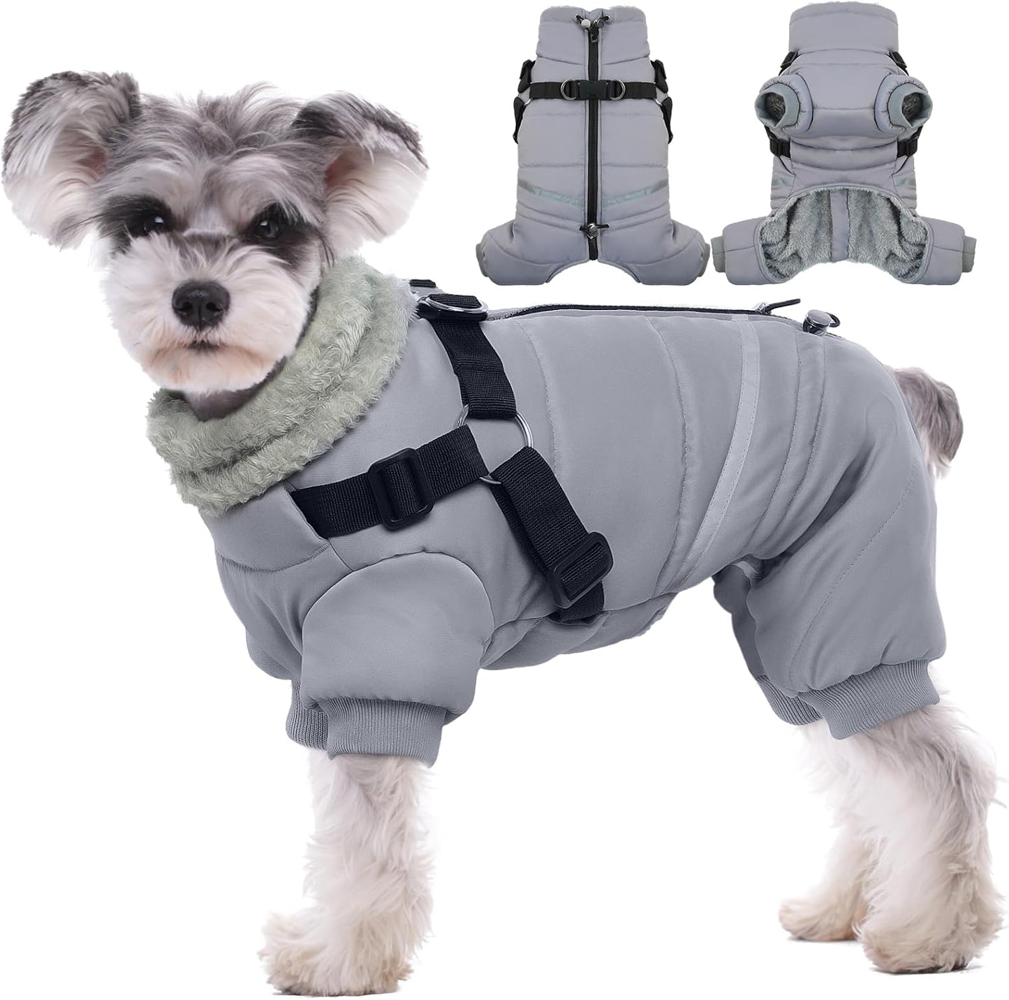 Black Dog Coat with Harness, Dog Winter Jacket, Dogs Onesie Body Warm Jackets, Small Dogs Winter Coats Reflective Windproof Warm Cold Weather Coats, Pet Waterproof Jacket Hiking S