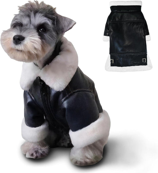 Faux Dog Leather Jacket (Chest 45Cm/18) - Coat for Dogs Suitable for Weight: 7-11Lbs Chest: 18In Back Length: 12In Fleece Dog Coats for Small Dogs