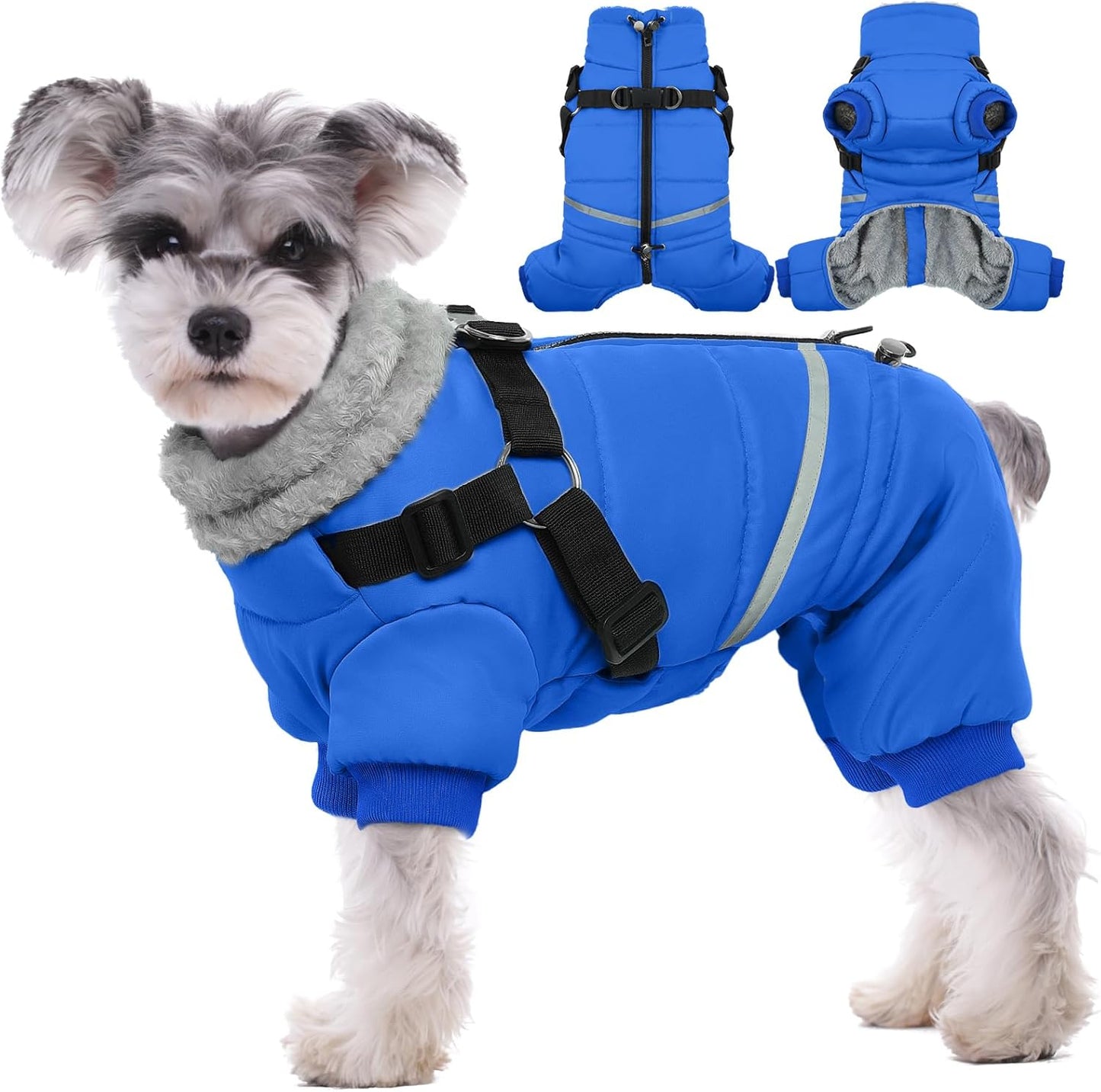 Black Dog Coat with Harness, Dog Winter Jacket, Dogs Onesie Body Warm Jackets, Small Dogs Winter Coats Reflective Windproof Warm Cold Weather Coats, Pet Waterproof Jacket Hiking S