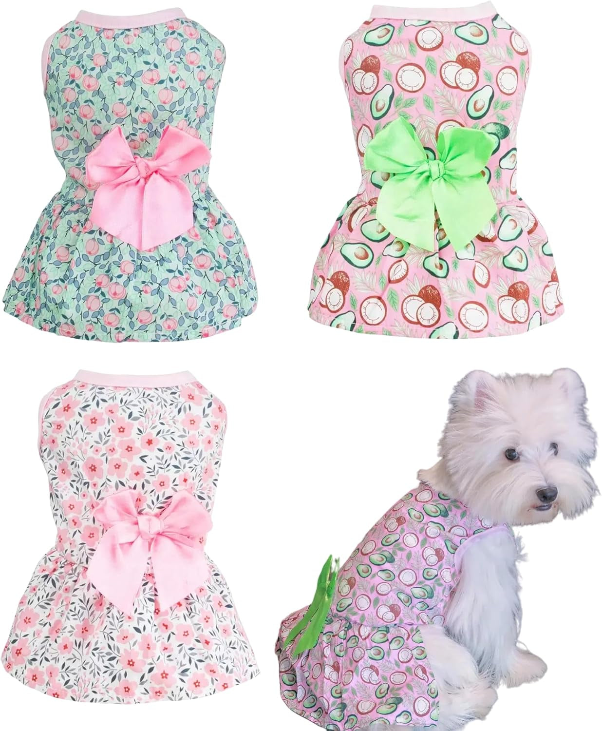 3 Pack Princess Dog Dresses for Small Dogs - Soft Tutu Outfits with Bow, Easy Pullover Pet Clothes for Daily Wear & Parties XS