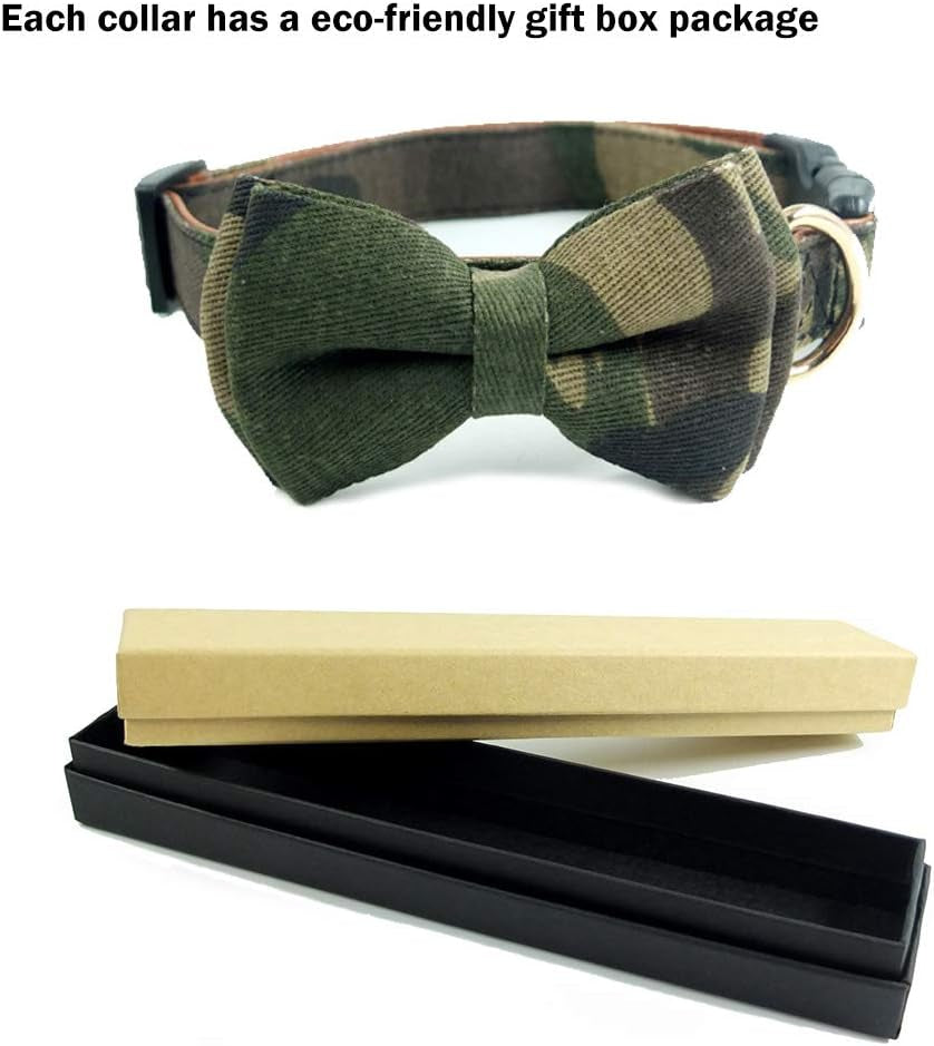 Dog Collar Bow Ties - Sturdy Soft Material&Leather Camouflage Collars for Small Medium Large Dogs Breed Puppies Adjustable 12 Colors and 3 Sizes (Camouflage, S 10"-14")