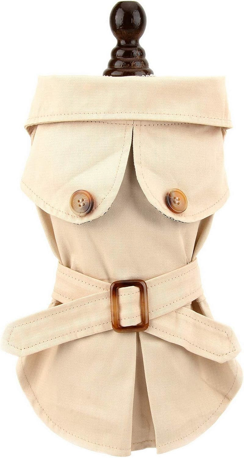 Pet Trench Coat for Small Dogs Girl Boy Windproof Fashion Western Jacket Belted Outerwear Autumn Winter Dog Clothes for Puppy Chihuahua Yorkie,Khaki,Size XXL