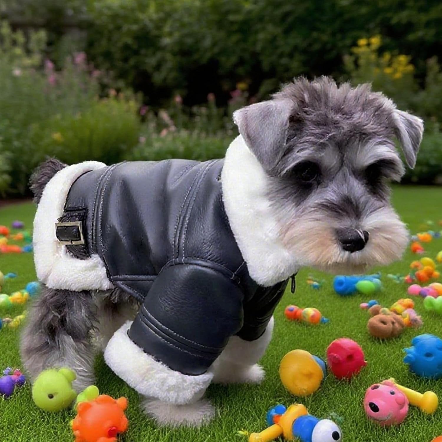 Faux Dog Leather Jacket (Chest 45Cm/18) - Coat for Dogs Suitable for Weight: 7-11Lbs Chest: 18In Back Length: 12In Fleece Dog Coats for Small Dogs