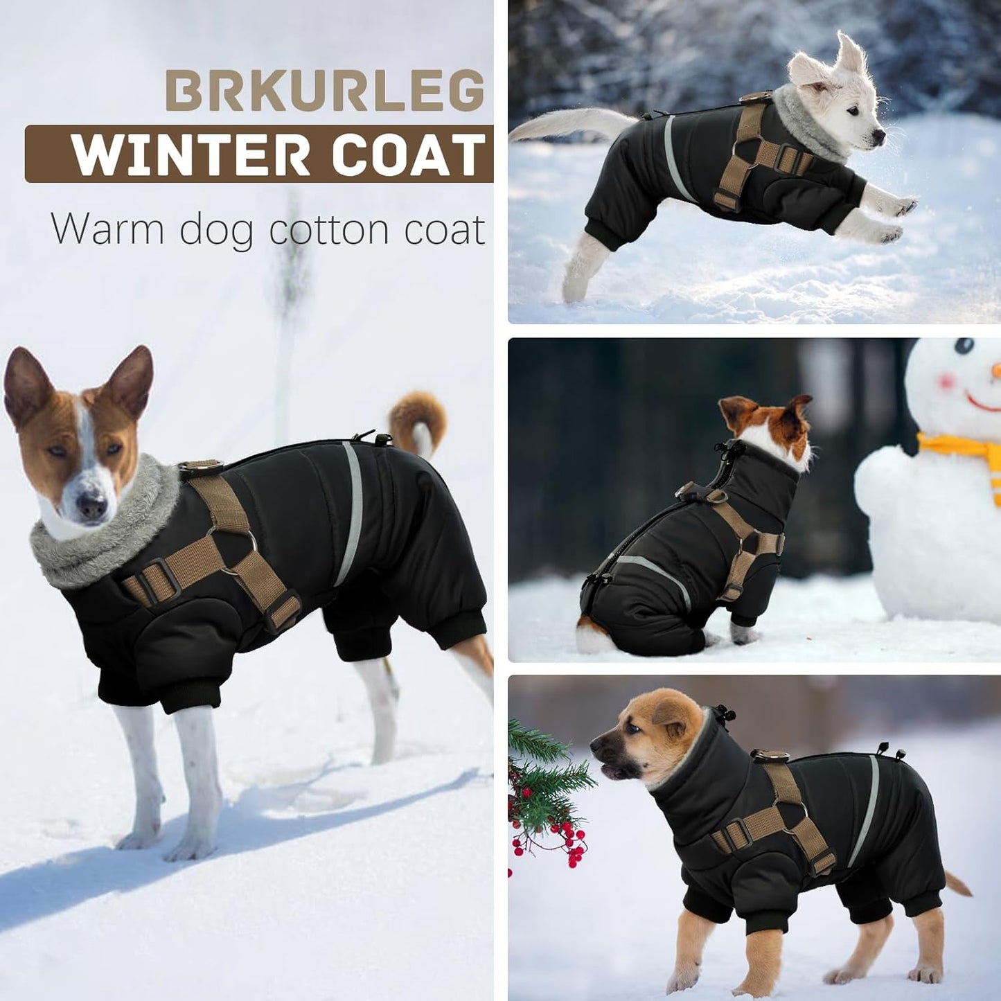 Black Dog Coat with Harness, Dog Winter Jacket, Dogs Onesie Body Warm Jackets, Small Dogs Winter Coats Reflective Windproof Warm Cold Weather Coats, Pet Waterproof Jacket Hiking S