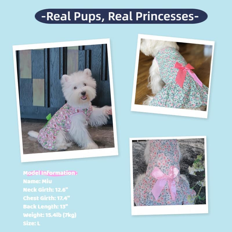 3 Pack Princess Dog Dresses for Small Dogs - Soft Tutu Outfits with Bow, Easy Pullover Pet Clothes for Daily Wear & Parties XS