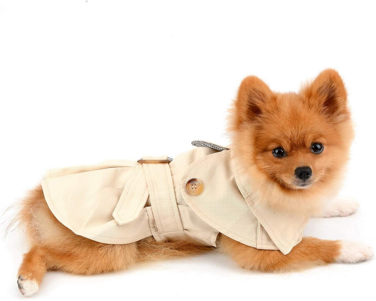 Pet Trench Coat for Small Dogs Girl Boy Windproof Fashion Western Jacket Belted Outerwear Autumn Winter Dog Clothes for Puppy Chihuahua Yorkie,Khaki,Size XXL